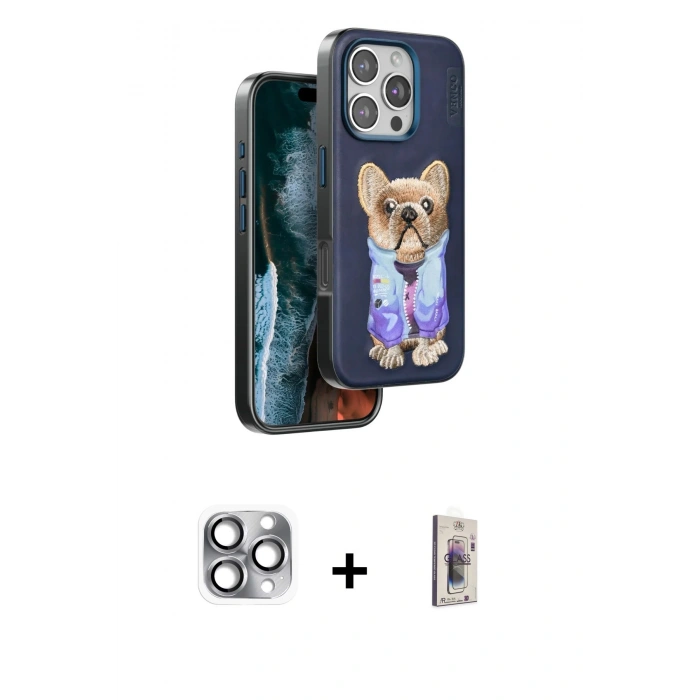 MARSİLYAN™- iPhone 16 Pro Max Kılıf İz Minimal Koleksiyonu - Siyah Bilvis 3D Cam Ekran Koruyucu + Pers Alüminyum Kamera Lens - GI