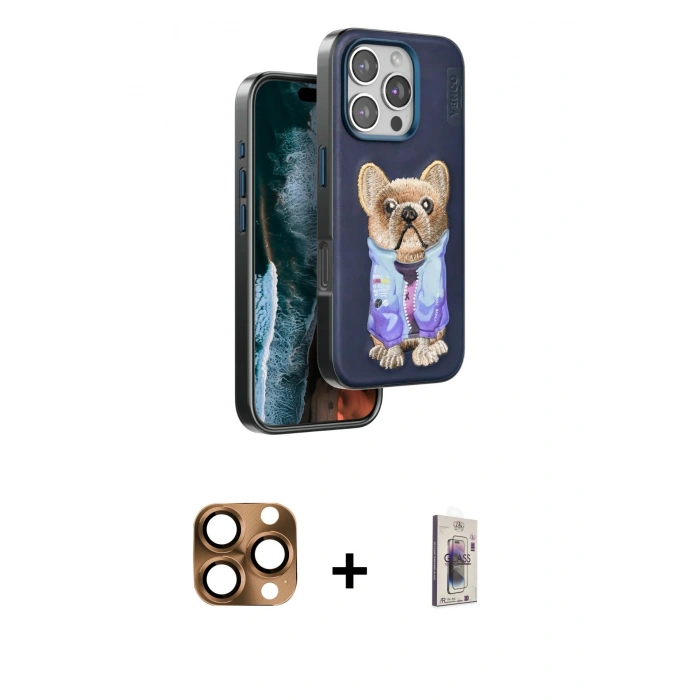 MARSİLYAN™- iPhone 16 Pro Max Kılıf İz Minimal Koleksiyonu - Siyah Bilvis 3D Cam Ekran Koruyucu + Pers Alüminyum Kamera Lens - CLTM