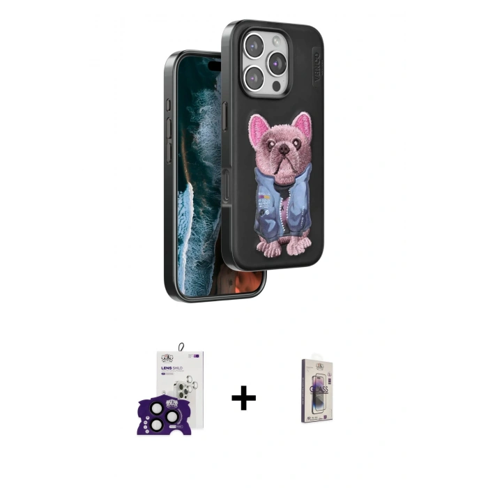 MARSİLYAN™- iPhone 16 Pro Max Kılıf İz Minimal Koleksiyonu - Siyah Bilvis 3D Cam Ekran Koruyucu + Siyah Bilvis Titan Kamera Lens