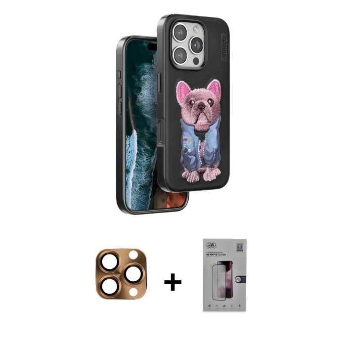 MARSİLYAN™- iPhone 16 Pro Max Kılıf İz Minimal Koleksiyonu - Siyah Bilvis 3D Mat Cam Ekran Koruyucu + Pers Alüminyum Kamera Lens - CLTM