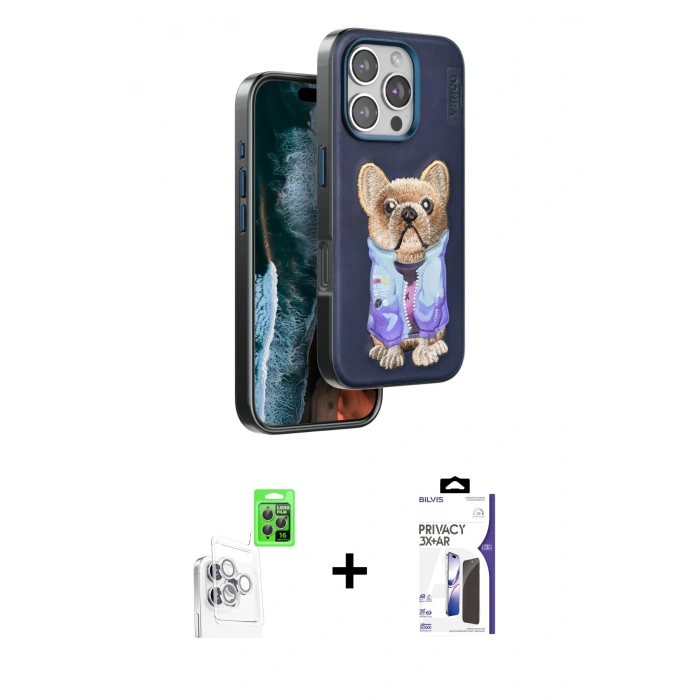 MARSİLYAN™- iPhone 16 Pro Max Kılıf İz Minimal Koleksiyonu - Siyah Bilvis 3X AR Hayalet Cam Ekran Koruyucu + Raze Metal Kamera Lens - BZ