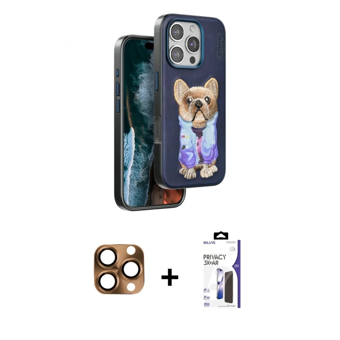 MARSİLYAN™- iPhone 16 Pro Max Kılıf İz Minimal Koleksiyonu - Siyah Bilvis 3X AR Hayalet Cam Ekran Koruyucu + Pers Alüminyum Kamera Lens - CLTM