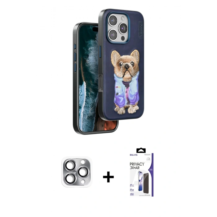 MARSİLYAN™- iPhone 16 Pro Max Kılıf İz Minimal Koleksiyonu - Siyah Bilvis 3X AR Hayalet Cam Ekran Koruyucu + Pers Alüminyum Kamera Lens - GI