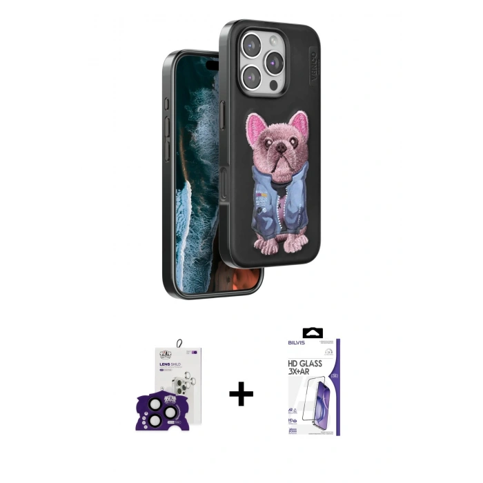 MARSİLYAN™- iPhone 16 Pro Max Kılıf İz Minimal Koleksiyonu - Siyah Bilvis 3X AR HD Cam Ekran Koruyucu + Bilvis Titan Kamera Lens - SH