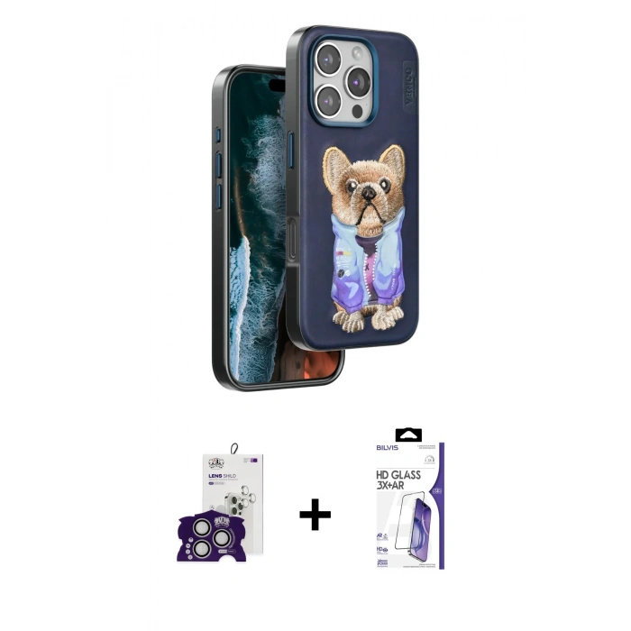MARSİLYAN™- iPhone 16 Pro Max Kılıf İz Minimal Koleksiyonu - Siyah Bilvis 3X AR HD Cam Ekran Koruyucu + Bilvis Titan Kamera Lens - GS