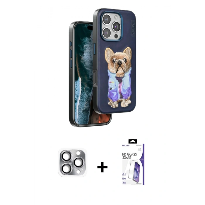 MARSİLYAN™- iPhone 16 Pro Max Kılıf İz Minimal Koleksiyonu - Siyah Bilvis 3X AR HD Cam Ekran Koruyucu + Pers Alüminyum Kamera Lens - GI