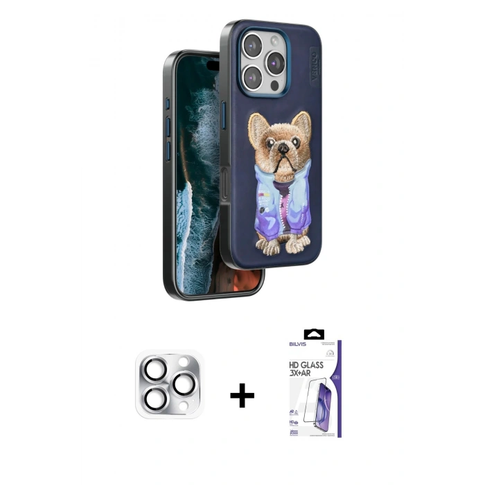 MARSİLYAN™- iPhone 16 Pro Max Kılıf İz Minimal Koleksiyonu - Siyah Bilvis 3X AR HD Cam Ekran Koruyucu + Pers Alüminyum Kamera Lens - GS