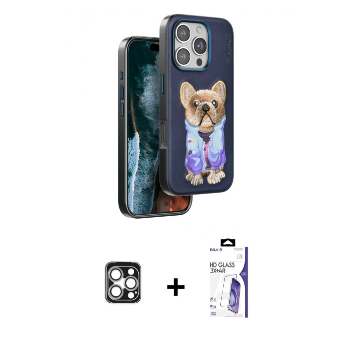 MARSİLYAN™- iPhone 16 Pro Max Kılıf İz Minimal Koleksiyonu - Siyah Bilvis 3X AR HD Cam Ekran Koruyucu + PVD Metal Kamera Lens - GS