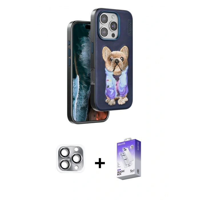 MARSİLYAN™- iPhone 16 Pro Max Kılıf İz Minimal Koleksiyonu - Siyah Bilvis 5in1 3D Magic Cam Ekran Koruyucu + Pers Alüminyum Kamera Lens - GI