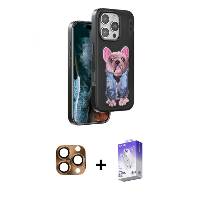 MARSİLYAN™- iPhone 16 Pro Max Kılıf İz Minimal Koleksiyonu - Siyah Bilvis 5in1 3D Magic Cam Ekran Koruyucu + Pers Alüminyum Kamera Lens - CLTM