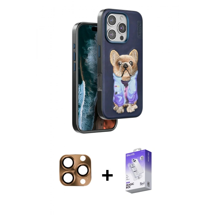 MARSİLYAN™- iPhone 16 Pro Max Kılıf İz Minimal Koleksiyonu - Siyah Bilvis 5in1 3D Magic Cam Ekran Koruyucu + Pers Alüminyum Kamera Lens - CLTM