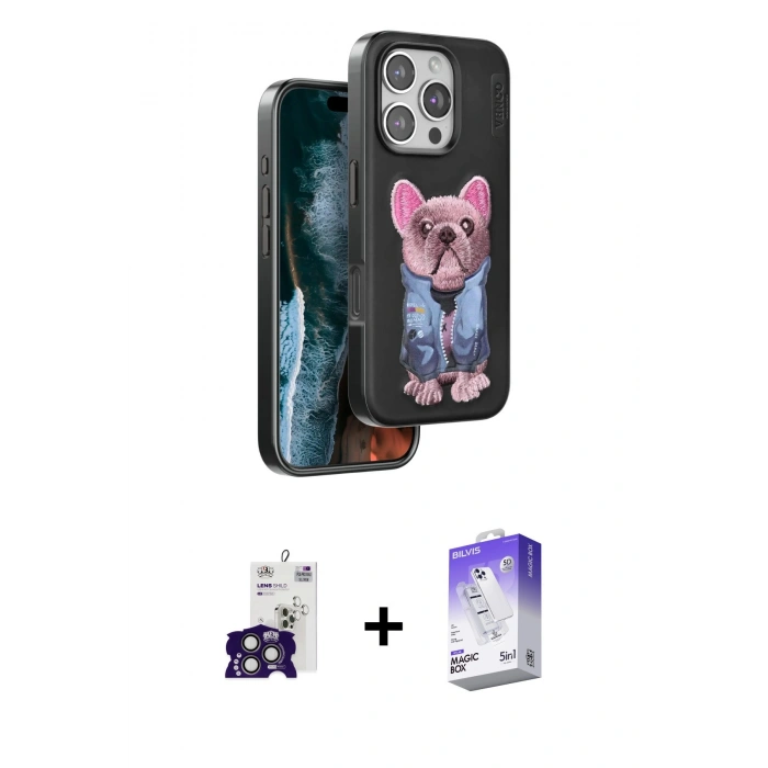 MARSİLYAN™- iPhone 16 Pro Max Kılıf İz Minimal Koleksiyonu - Siyah Bilvis 5in1 3D Magic Cam Ekran Koruyucu + Bilvis Titan Kamera Lens - TMGI