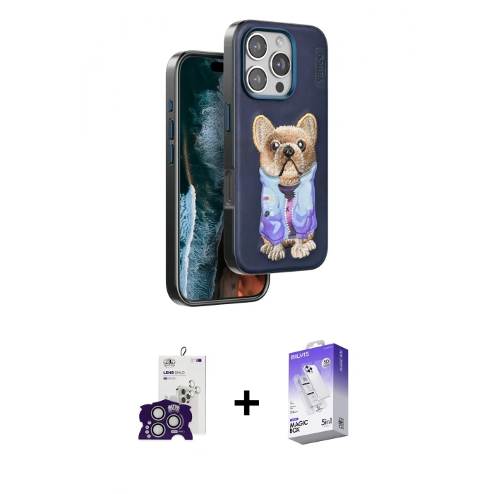MARSİLYAN™- iPhone 16 Pro Max Kılıf İz Minimal Koleksiyonu - Siyah Bilvis 5in1 3D Magic Cam Ekran Koruyucu + Bilvis Titan Kamera Lens - GS