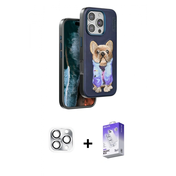 MARSİLYAN™- iPhone 16 Pro Max Kılıf İz Minimal Koleksiyonu - Siyah Bilvis 5in1 3D Magic Cam Ekran Koruyucu + Pers Alüminyum Kamera Lens - GS