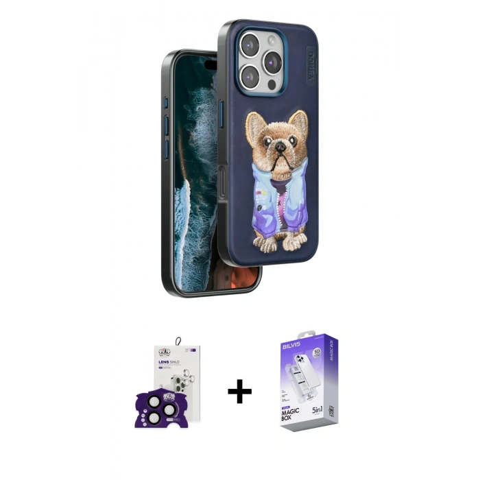 MARSİLYAN™- iPhone 16 Pro Max Kılıf İz Minimal Koleksiyonu - Siyah Bilvis 5in1 3D Magic Cam Ekran Koruyucu + Siyah Bilvis Titan Kamera Lens