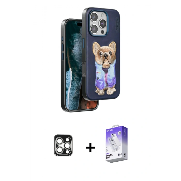 MARSİLYAN™- iPhone 16 Pro Max Kılıf İz Minimal Koleksiyonu - Siyah Bilvis 5in1 3D Magic Cam Ekran Koruyucu + Gümüş PVD Metal Kamera Lens