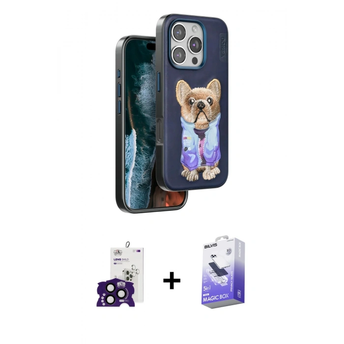 MARSİLYAN™- iPhone 16 Pro Max Kılıf İz Minimal Koleksiyonu - Siyah Bilvis 5in1 5D Magic Hayalet Cam Ekran Koruyucu + Bilvis Titan Kamera Lens - SH