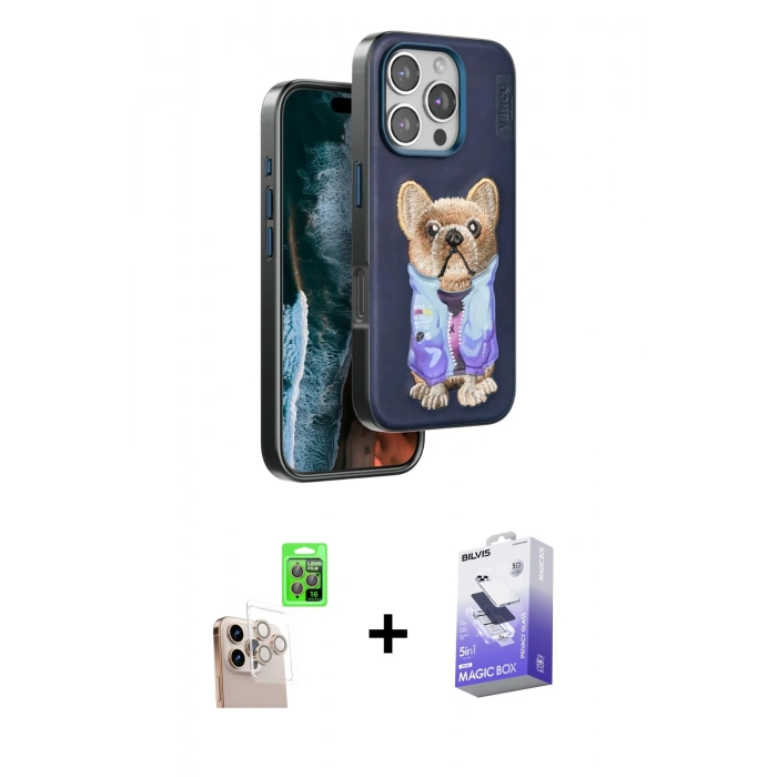 MARSİLYAN™- iPhone 16 Pro Max Kılıf İz Minimal Koleksiyonu - Siyah Bilvis 5in1 5D Magic Hayalet Cam Ekran Koruyucu + Raze Metal Kamera Lens - NLGY