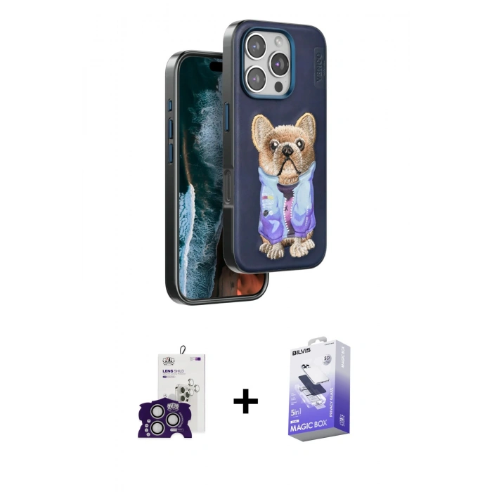 MARSİLYAN™- iPhone 16 Pro Max Kılıf İz Minimal Koleksiyonu - Siyah Bilvis 5in1 5D Magic Hayalet Cam Ekran Koruyucu + Bilvis Titan Kamera Lens - GS