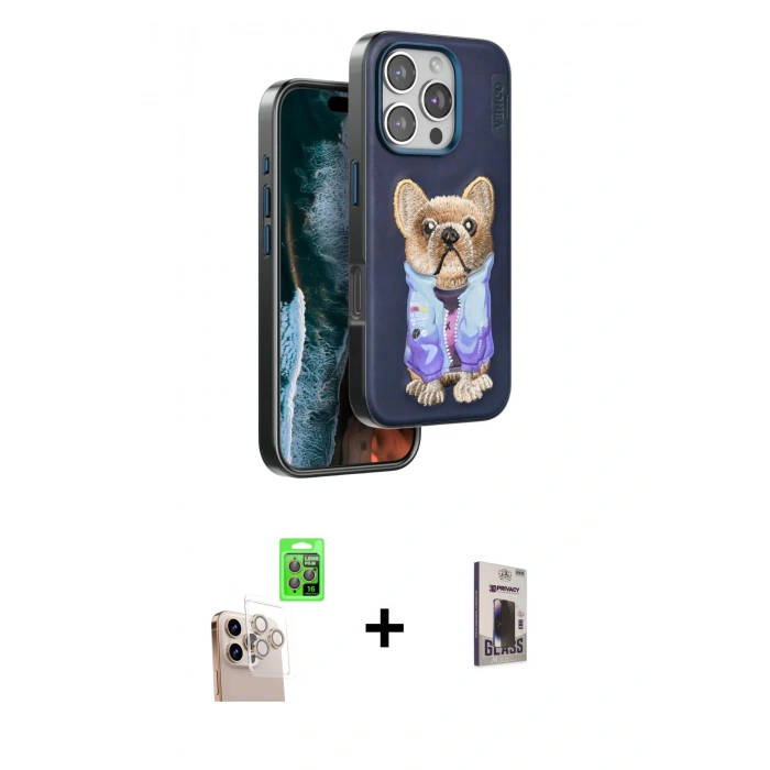 MARSİLYAN™- iPhone 16 Pro Max Kılıf İz Minimal Koleksiyonu - Siyah Bilvis Hayalet Cam Ekran Koruyucu + Raze Metal Kamera Lens - NLGY