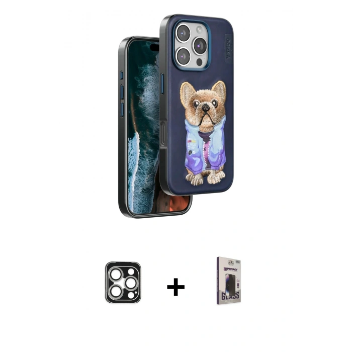 MARSİLYAN™- iPhone 16 Pro Max Kılıf İz Minimal Koleksiyonu - Siyah Bilvis Hayalet Cam Ekran Koruyucu + PVD Metal Kamera Lens - GS