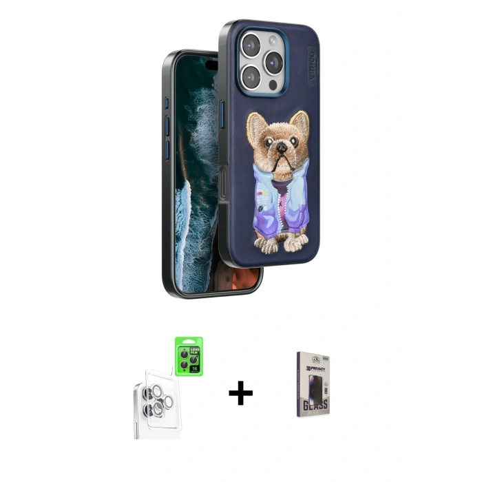 MARSİLYAN™- iPhone 16 Pro Max Kılıf İz Minimal Koleksiyonu - Siyah Bilvis Hayalet Cam Ekran Koruyucu + Raze Metal Kamera Lens - BZ