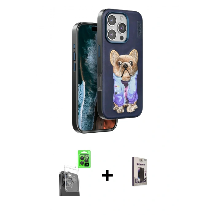 MARSİLYAN™- iPhone 16 Pro Max Kılıf İz Minimal Koleksiyonu - Siyah Bilvis Hayalet Cam Ekran Koruyucu + Raze Metal Kamera Lens - SH