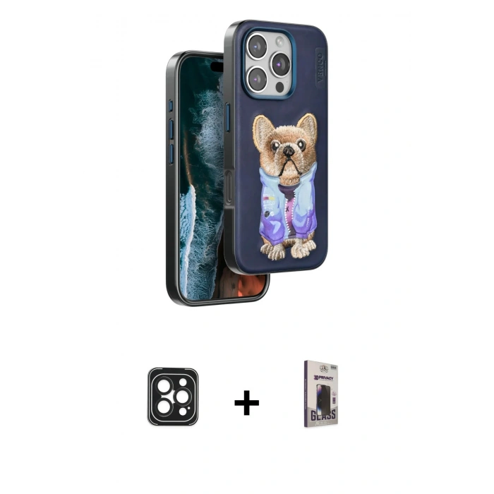 MARSİLYAN™- iPhone 16 Pro Max Kılıf İz Minimal Koleksiyonu - Siyah Bilvis Hayalet Cam Ekran Koruyucu + PVD Metal Kamera Lens - SH