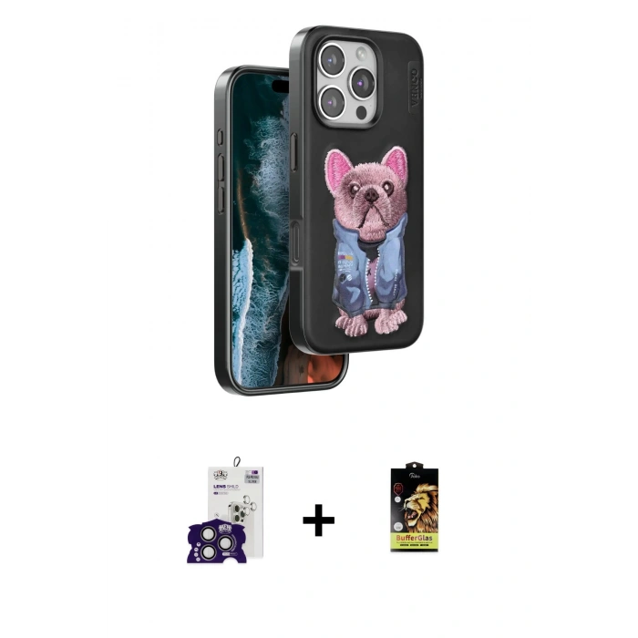 MARSİLYAN™- iPhone 16 Pro Max Kılıf İz Minimal Koleksiyonu - Siyah Buffer Cam Ekran Koruyucu + Bilvis Titan Kamera Lens - TMGI