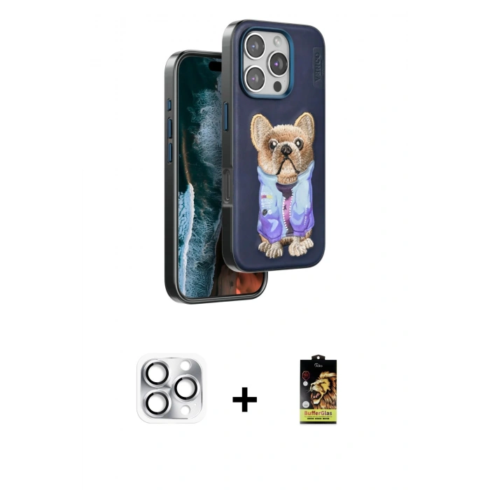 MARSİLYAN™- iPhone 16 Pro Max Kılıf İz Minimal Koleksiyonu - Siyah Buffer Cam Ekran Koruyucu + Pers Alüminyum Kamera Lens - GS