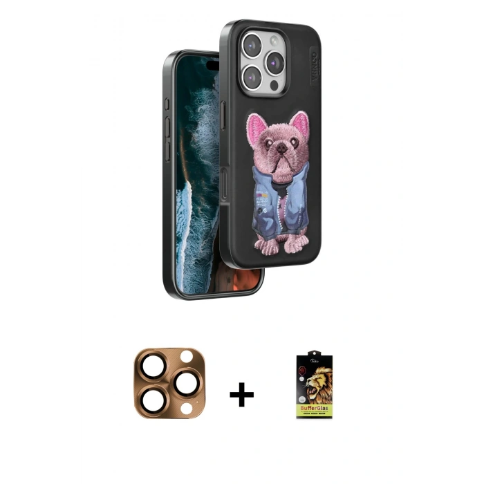 MARSİLYAN™- iPhone 16 Pro Max Kılıf İz Minimal Koleksiyonu - Siyah Buffer Cam Ekran Koruyucu + Pers Alüminyum Kamera Lens - CLTM