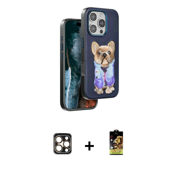 MARSİLYAN™- iPhone 16 Pro Max Kılıf İz Minimal Koleksiyonu - Siyah Buffer Cam Ekran Koruyucu + PVD Metal Kamera Lens - GD