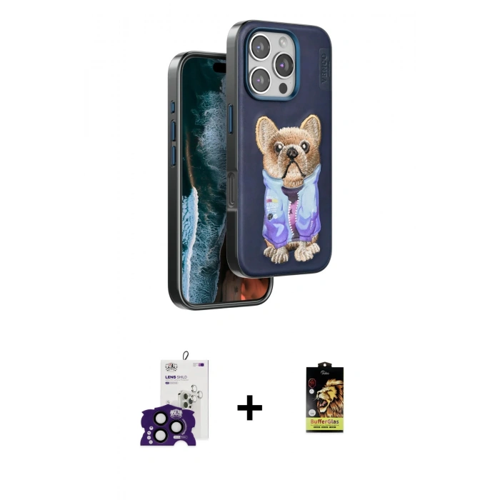 MARSİLYAN™- iPhone 16 Pro Max Kılıf İz Minimal Koleksiyonu - Siyah Buffer Cam Ekran Koruyucu + Bilvis Titan Kamera Lens - SH