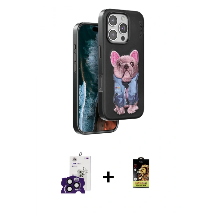 MARSİLYAN™- iPhone 16 Pro Max Kılıf İz Minimal Koleksiyonu - Siyah Buffer Cam Ekran Koruyucu + Bilvis Titan Kamera Lens - SH
