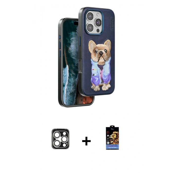 MARSİLYAN™- iPhone 16 Pro Max Kılıf İz Minimal Koleksiyonu - Siyah Buffer Hayalet Cam Ekran Koruyucu + Gümüş PVD Metal Kamera Lens