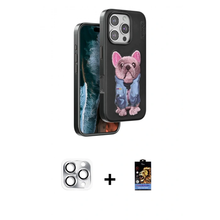 MARSİLYAN™- iPhone 16 Pro Max Kılıf İz Minimal Koleksiyonu - Siyah Buffer Hayalet Cam Ekran Koruyucu + Pers Alüminyum Kamera Lens - GS