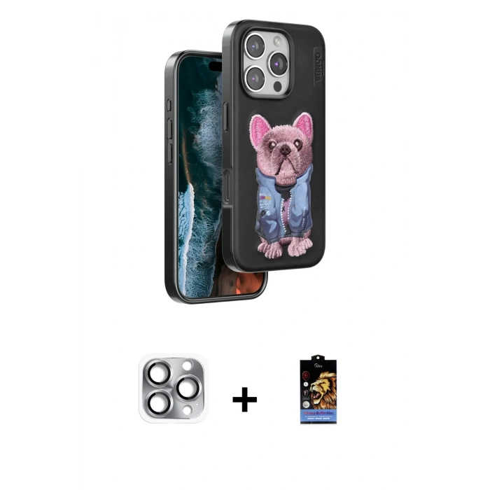 MARSİLYAN™- iPhone 16 Pro Max Kılıf İz Minimal Koleksiyonu - Siyah Buffer Hayalet Cam Ekran Koruyucu + Pers Alüminyum Kamera Lens - GI