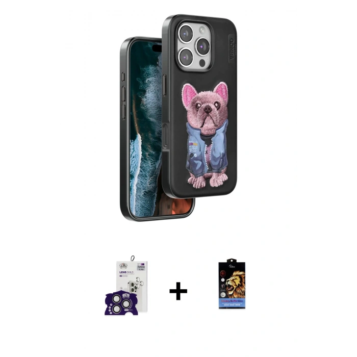 MARSİLYAN™- iPhone 16 Pro Max Kılıf İz Minimal Koleksiyonu - Siyah Buffer Hayalet Cam Ekran Koruyucu + Titanyum Gri Bilvis Titan Kamera Lens