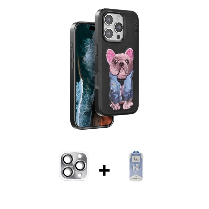 MARSİLYAN™- iPhone 16 Pro Max Kılıf İz Minimal Koleksiyonu - Siyah Joko Magic 5D Cam + Pers Alüminyum Kamera Lens - GI