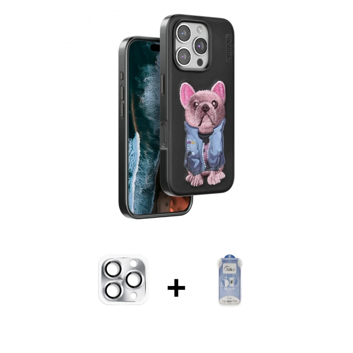 MARSİLYAN™- iPhone 16 Pro Max Kılıf İz Minimal Koleksiyonu - Siyah Joko Magic 5D Cam + Pers Alüminyum Kamera Lens - GS