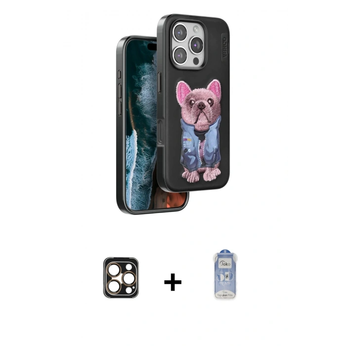 MARSİLYAN™- iPhone 16 Pro Max Kılıf İz Minimal Koleksiyonu - Siyah Joko Magic 5D Cam + PVD Metal Kamera Lens - GD