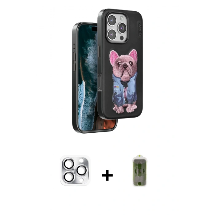 MARSİLYAN™- iPhone 16 Pro Max Kılıf İz Minimal Koleksiyonu - Siyah Joko Magic 5D Hayalet Cam + Pers Alüminyum Kamera Lens - GS