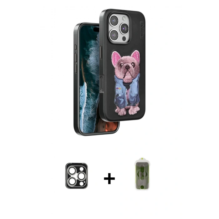 MARSİLYAN™- iPhone 16 Pro Max Kılıf İz Minimal Koleksiyonu - Siyah Joko Magic 5D Hayalet Cam + PVD Metal Kamera Lens - GS