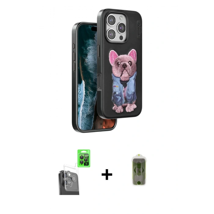MARSİLYAN™- iPhone 16 Pro Max Kılıf İz Minimal Koleksiyonu - Siyah Joko Magic 5D Hayalet Cam + Raze Metal Kamera Lens - SH
