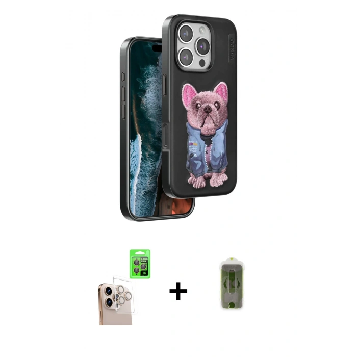 MARSİLYAN™- iPhone 16 Pro Max Kılıf İz Minimal Koleksiyonu - Siyah Joko Magic 5D Hayalet Cam + Raze Metal Kamera Lens - NLGY