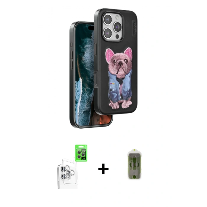 MARSİLYAN™- iPhone 16 Pro Max Kılıf İz Minimal Koleksiyonu - Siyah Joko Magic 5D Hayalet Cam + Raze Metal Kamera Lens - BZ