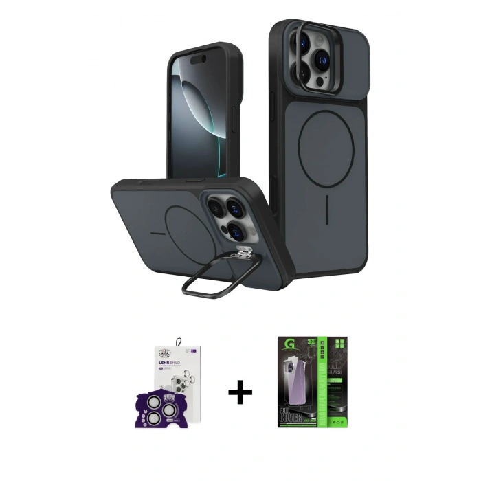 MARSİLYAN™- iPhone 16 Pro Max Kılıf İz Modern Prime - Şeffaf 360 Full Body Arka Koruyucu + Bilvis Titan Kamera Lens - GS