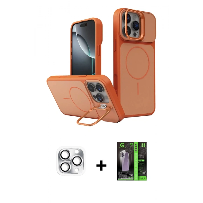 MARSİLYAN™- iPhone 16 Pro Max Kılıf İz Modern Prime - Şeffaf 360 Full Body Arka Koruyucu + Pers Alüminyum Kamera Lens - GS