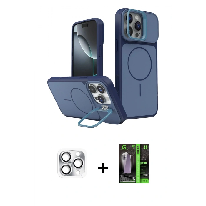 MARSİLYAN™- iPhone 16 Pro Max Kılıf İz Modern Prime - Şeffaf 360 Full Body Arka Koruyucu + Pers Alüminyum Kamera Lens - GS