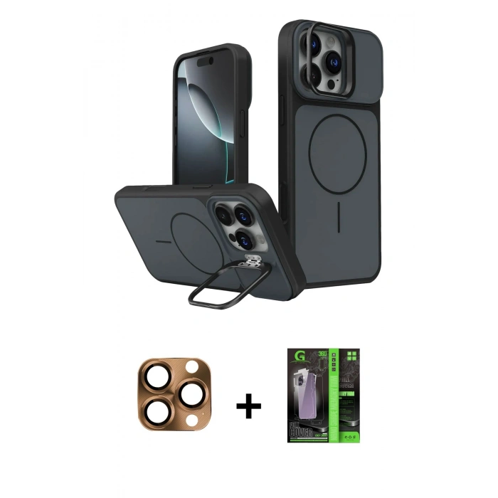MARSİLYAN™- iPhone 16 Pro Max Kılıf İz Modern Prime - Şeffaf 360 Full Body Arka Koruyucu + Pers Alüminyum Kamera Lens - CLTM
